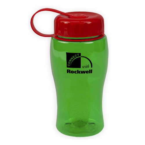 Custom Poly-Pure Bottle with Tethered Lid 18oz Translucent Green/Red