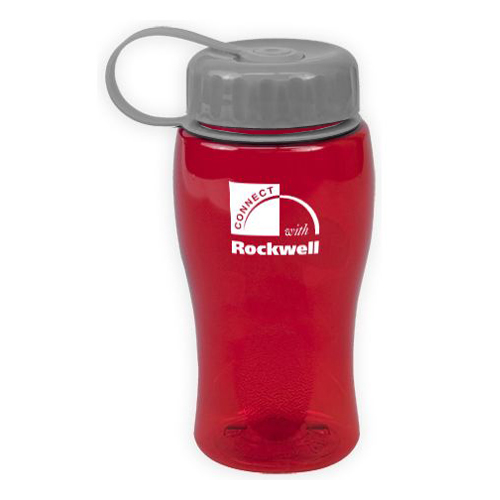 Custom Poly-Pure Bottle with Tethered Lid 18oz Translucent Red/Silver