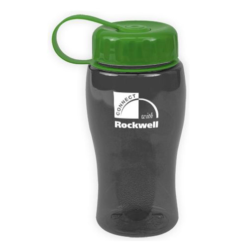 Custom Poly-Pure Bottle with Tethered Lid 18oz Smoke/Green