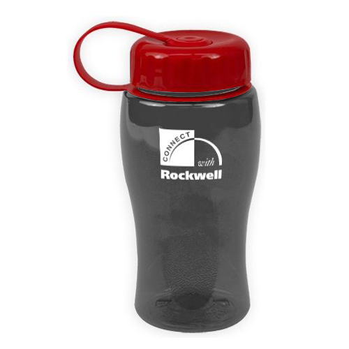 Custom Poly-Pure Bottle with Tethered Lid 18oz Smoke/Red