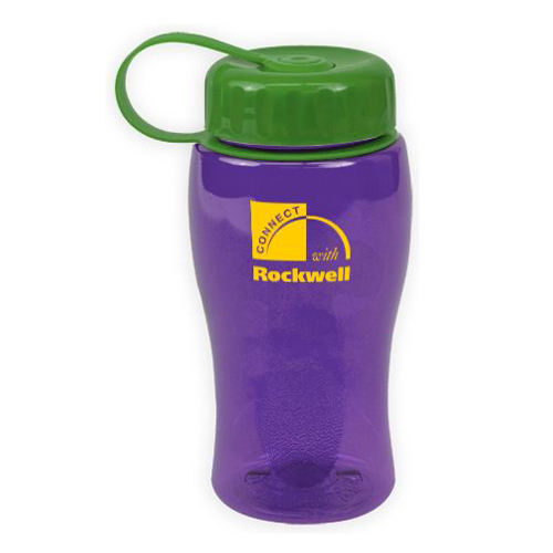 Custom Poly-Pure Bottle with Tethered Lid 18oz Translucent Violet/Green