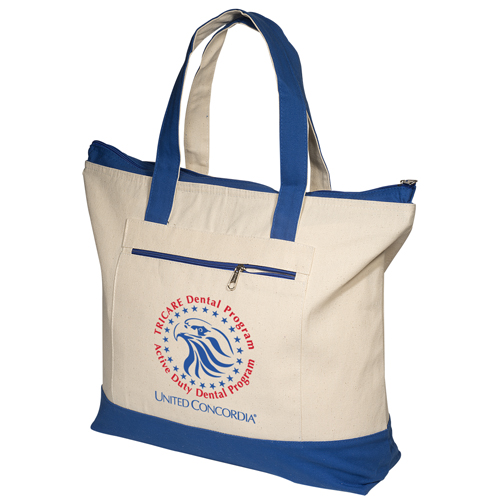 Zippered Cotton Boat Tote Blue