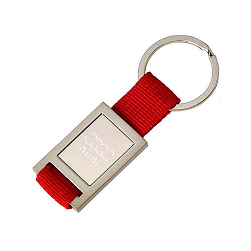 Rectangular Chrome Key Ring Red