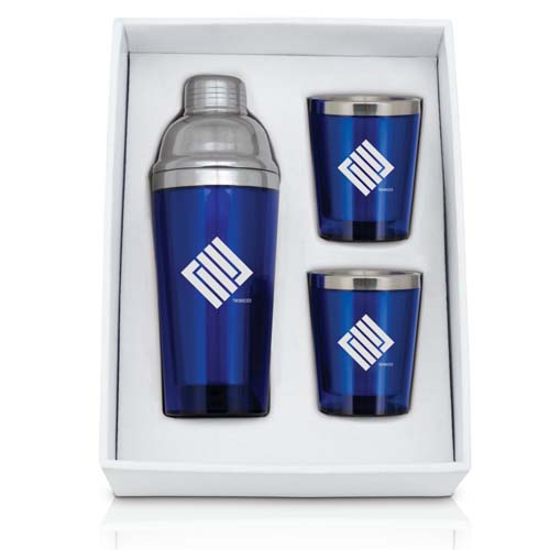 Cocktail Shaker and Tumblers Translucent Blue