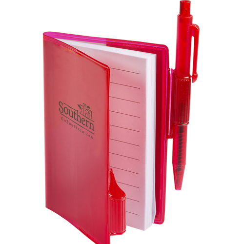 Clear-View Mini Notebook with Pen Translucent Red