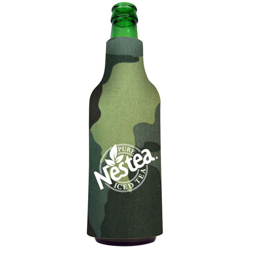 Custom Slide Over Bottle Cooler (2 Sides)  Green Camo
