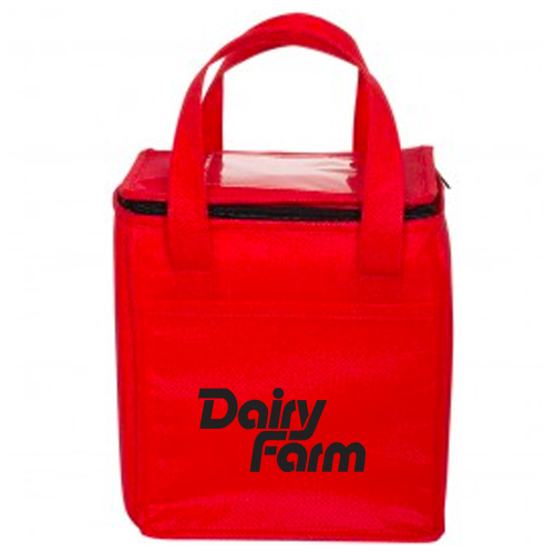Non-Woven Cubic Lunch Bag w/ ID Slot  Red