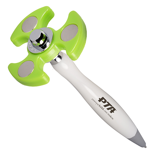 PromoSpinnerTM - Pen  White Pen W/Lime Green Spinner