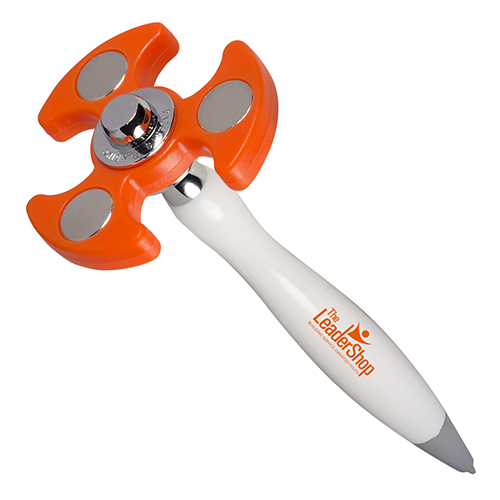 PromoSpinnerTM - Pen  White Pen W/Orange Spinner