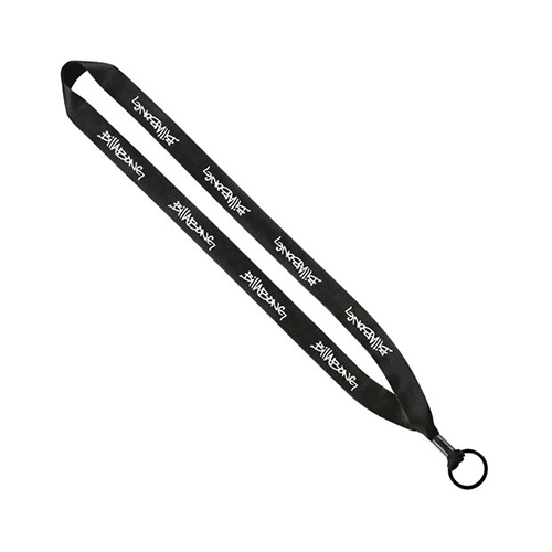 Polyester Lanyard with Metal Crimp & Split-Ring 3/4 Inch Black