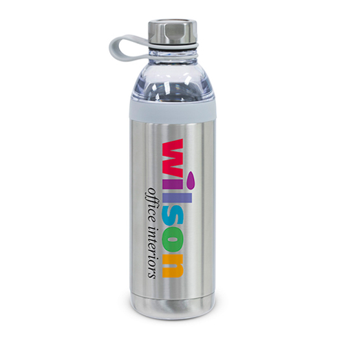 Custom Dual Opening Stainless Steel Water Bottle - 20oz.  Silver