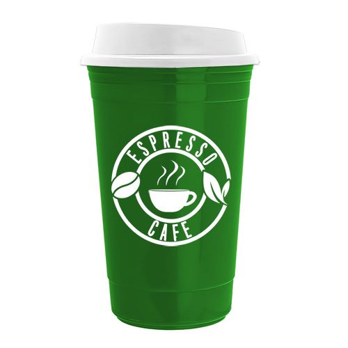 The Traveler - 15 oz. Insulated Cup Green/White Lid