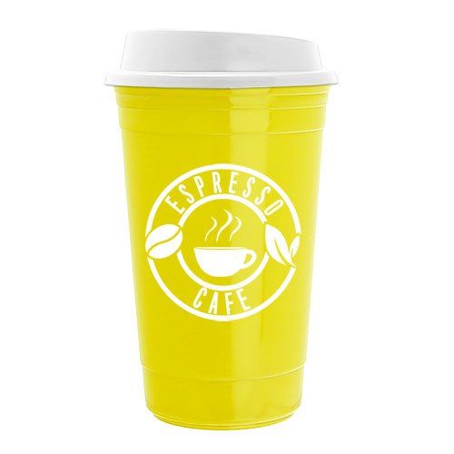 The Traveler - 15 oz. Insulated Cup Yellow/White Lid