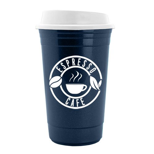 The Traveler - 15 oz. Insulated Cup Metallic Navy Blue/White Lid