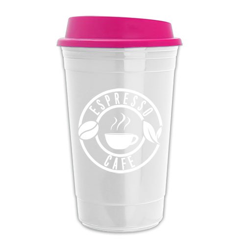 The Traveler - 15 oz. Insulated Cup White/Pink Lid