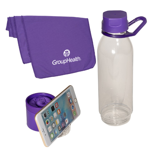 Multi-functional Water Bottle/Phone Stand with Cooling Towel Purple
