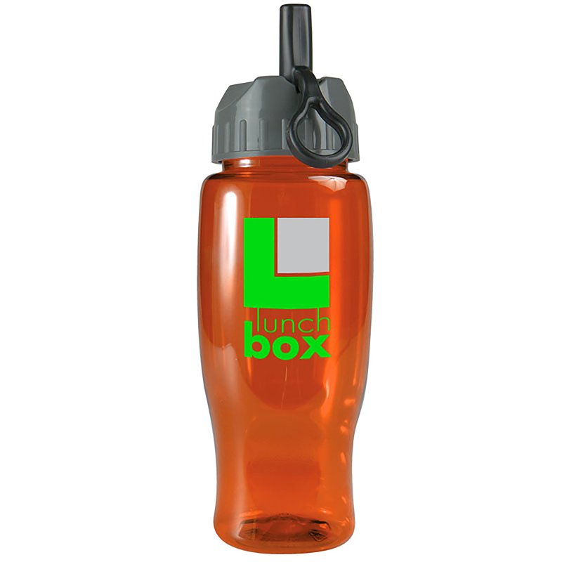 Poly-Pure - 27 Oz. Transparent Bottle -Flip Straw Lid Translucent Orange