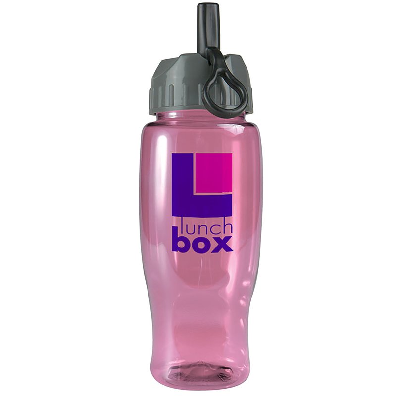 Poly-Pure - 27 Oz. Transparent Bottle -Flip Straw Lid Translucent Pink