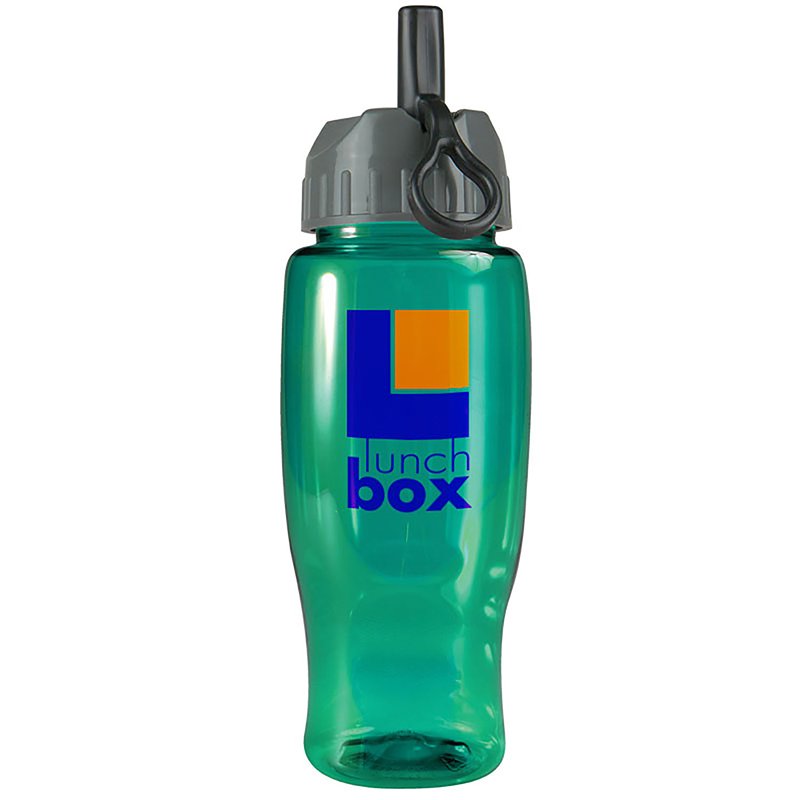 Poly-Pure - 27 Oz. Transparent Bottle -Flip Straw Lid Translucent Teal