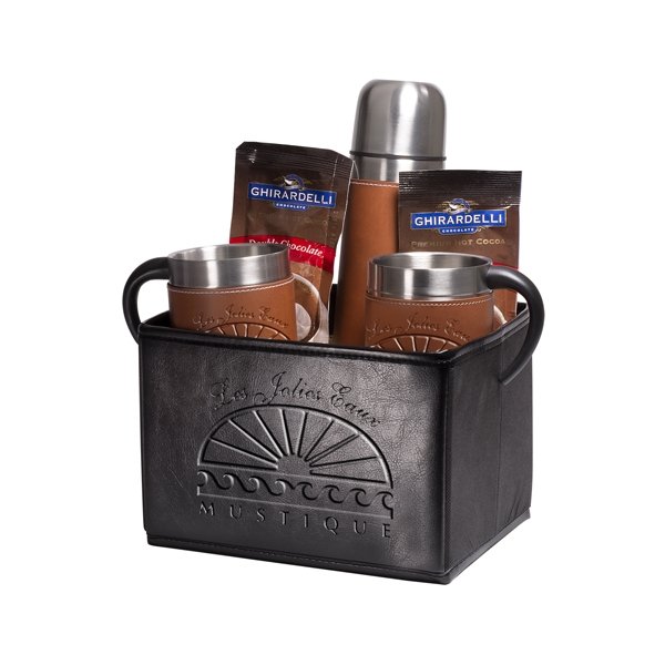 Logo Tuscany Thermal Bottle, Cups & Ghirardelli® Cocoa Set Black/Tan
