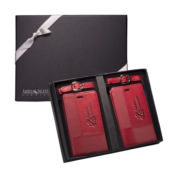 TuscanyTM Duo-Textured Luggage Tags Gift Set Red