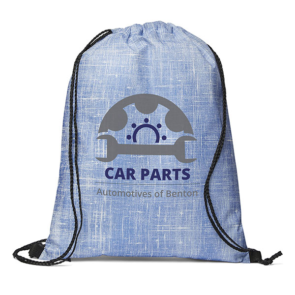 Custom Denim Pattern Non-Woven Drawstring Backpack  Blue