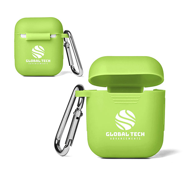 Silicone Earbud Case with Carabiner Lime Green