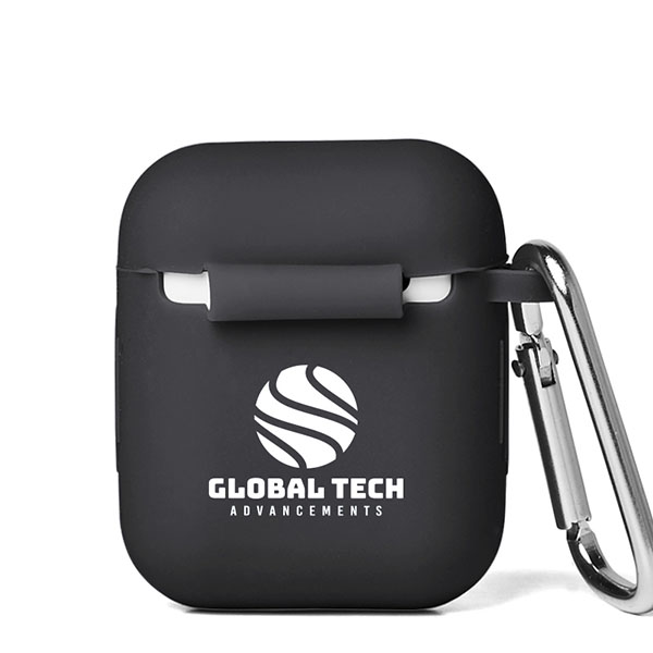 Silicone Earbud Case with Carabiner Black