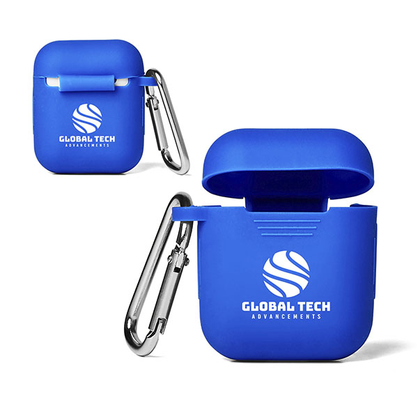 Silicone Earbud Case with Carabiner Blue