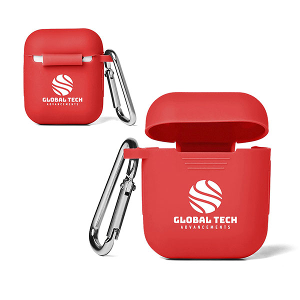 Silicone Earbud Case with Carabiner Red