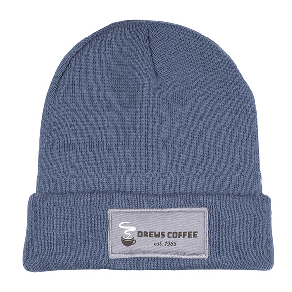 Knit Beanie with Patch  Gray