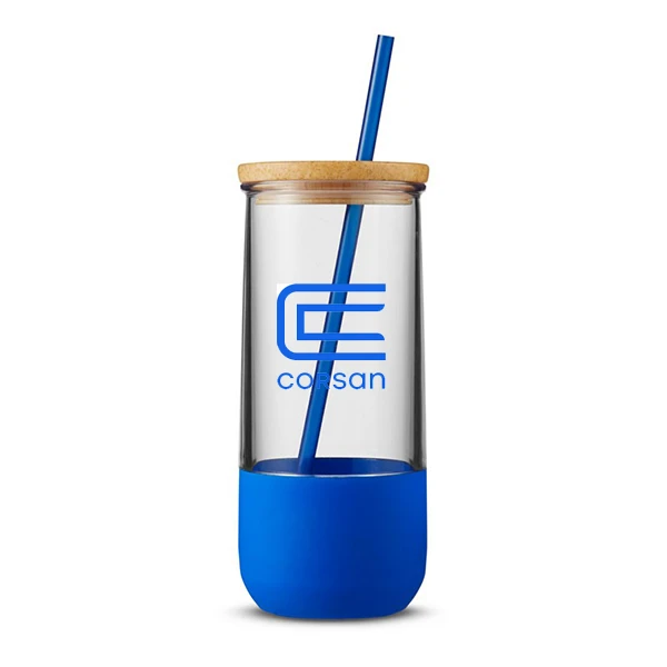 Straw Tumbler with Silicone Grip Blue