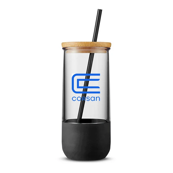 Straw Tumbler with Silicone Grip Black