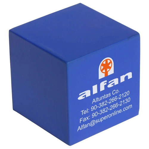 Cube Shape Stress Ball- Pad Print Blue
