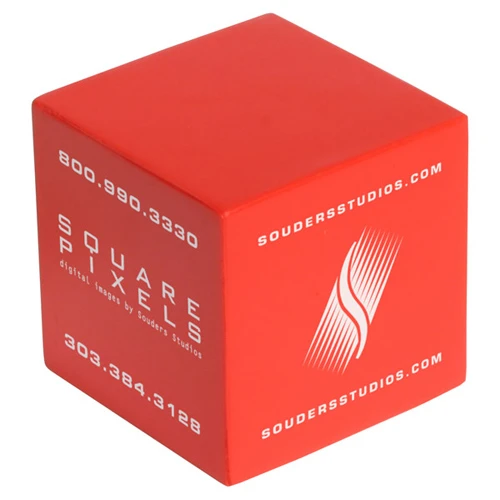 Cube Stress Reliever with Four Color Imprint Red