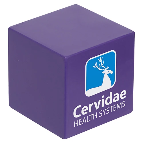 Cube Stress Reliever with Four Color Imprint Purple