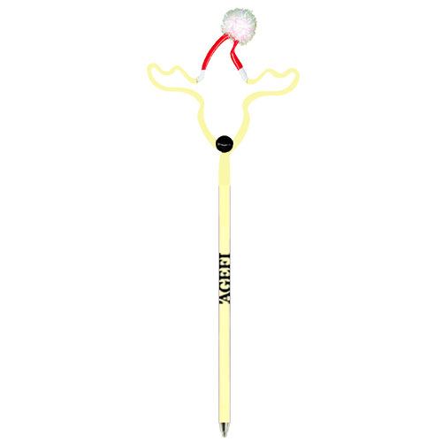 Reindeer With Santa Hat Pen Clear Yellow