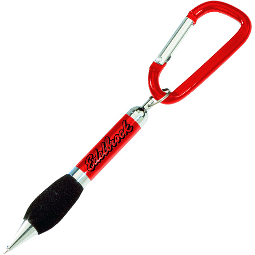 Soft Grip Metal Pen with Carabiner Red