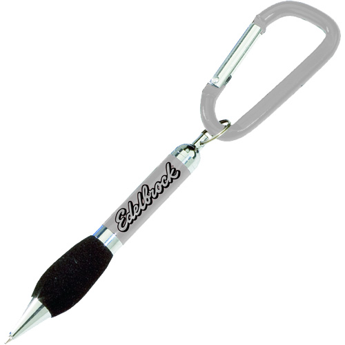 Soft Grip Metal Pen with Carabiner Silver
